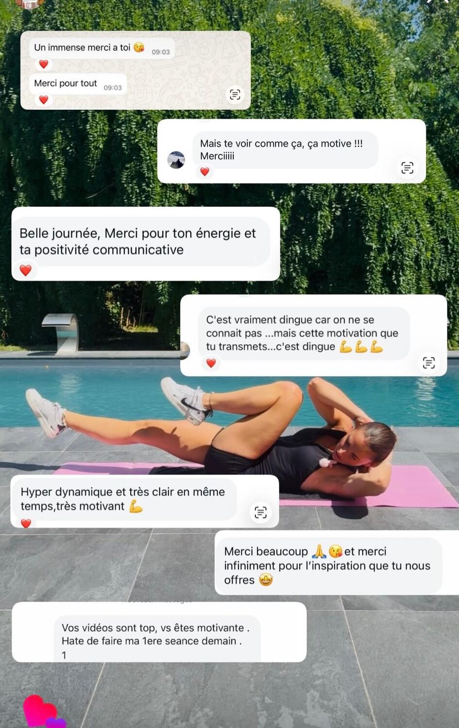 Capture d'écran d'un avis de cliente Sanoafit sur la clarté et la motivation des séances en ligne